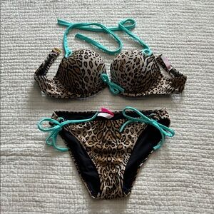 Victoria's Secret Leopard Bikini with Turquoise Ties